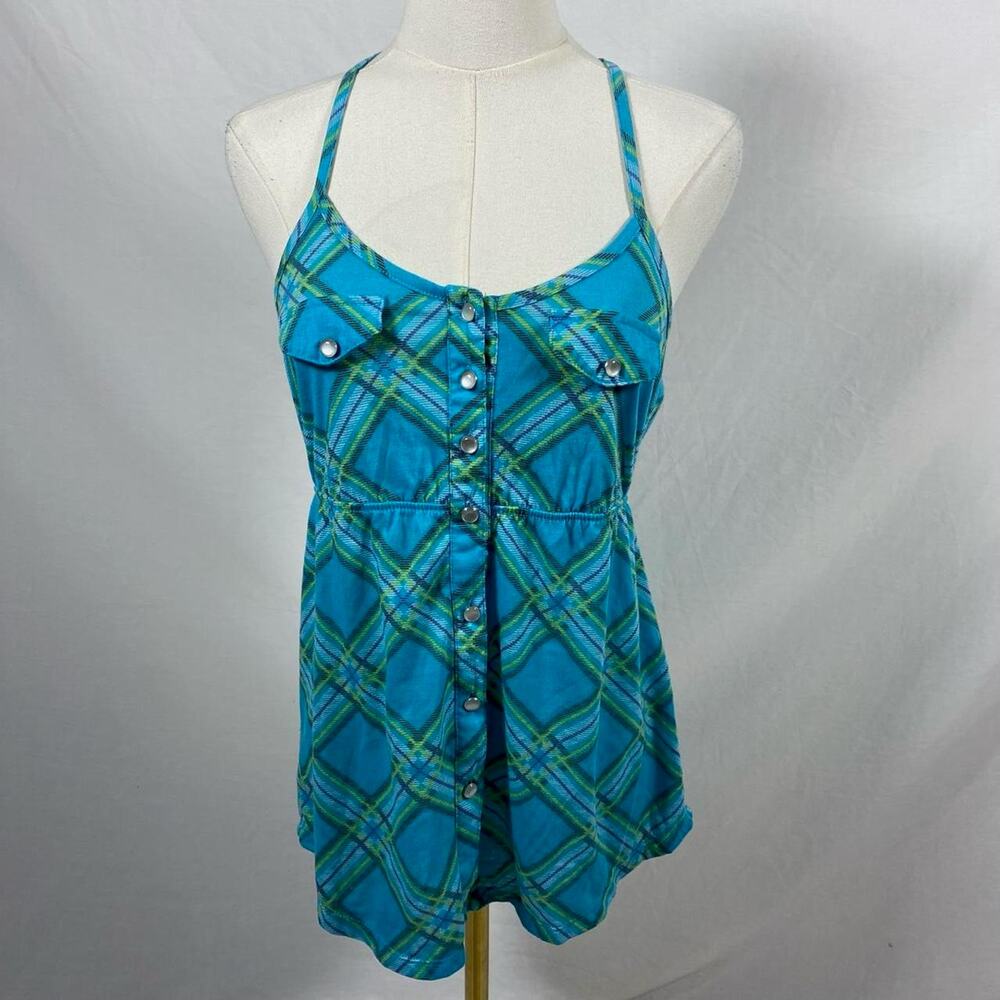Weavers blue plaid halter top with button front size medium y2k preppy retro